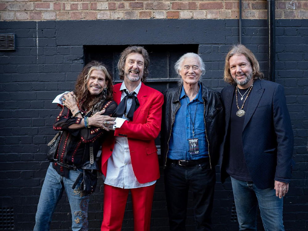 Steven Tyler, Chris Robinson, Jimmy Page and Rich Robinson backstage at London’s Eventim Apollo, 15th May 2024, Photographer Credit: Ross Halfin